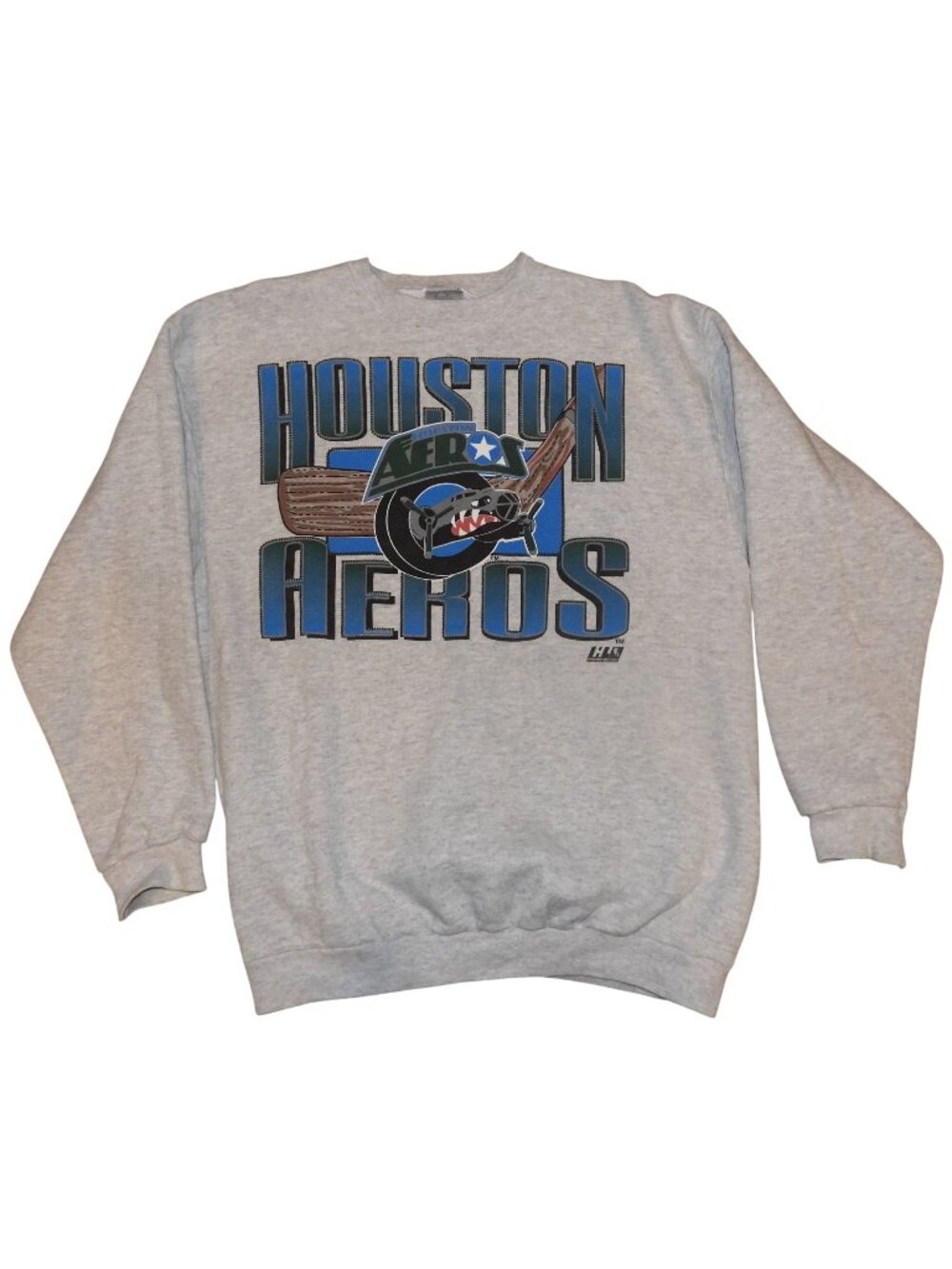 Vintage 1990s Houston Aeros IHL Logo 7 Crew Neck Pullover Sweatshirt Adult Large